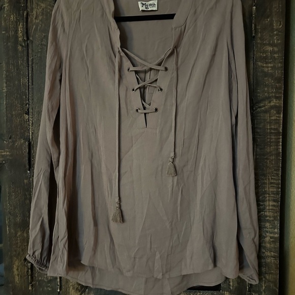 Show Me Your Mumu Thatcher Tie Top Tunic Brown Lace-Up Boho Hippie X-Small - Picture 2 of 5